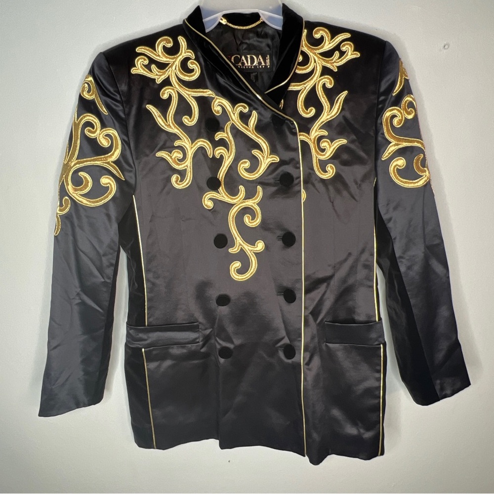 Escada by Margaretha Ley Black & Gold Wool & Silk Blazer Jacket